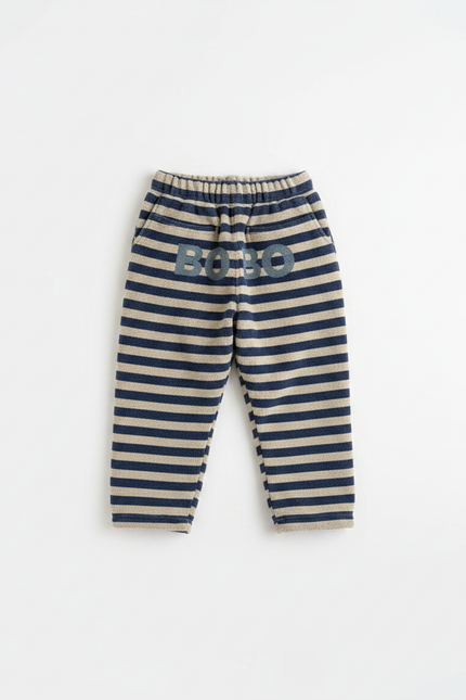 Pantalon Velours Rayé Bleu Marine Enfant Doux Chaud