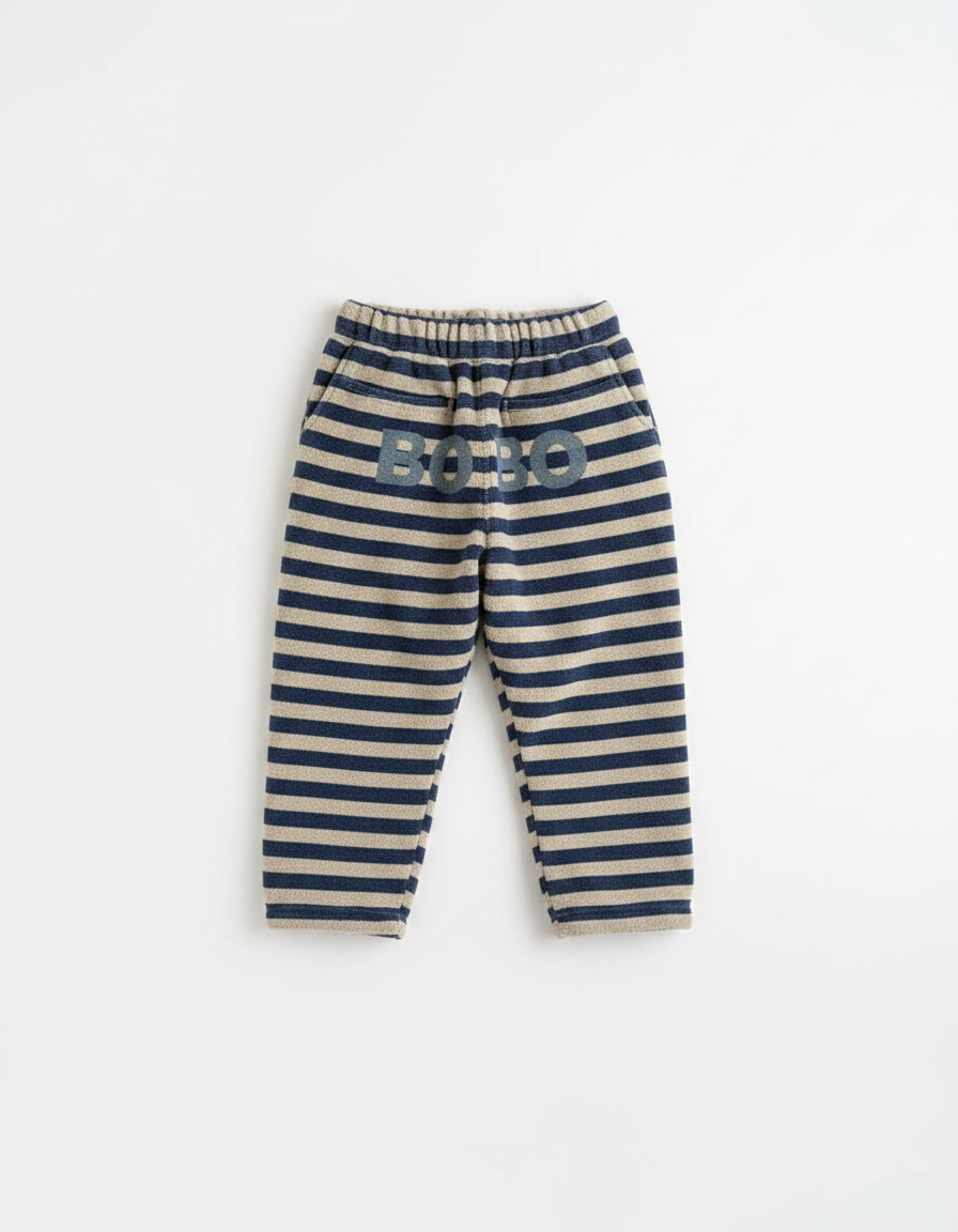 Pantalon Velours Rayé Bleu Marine Enfant Doux Chaud
