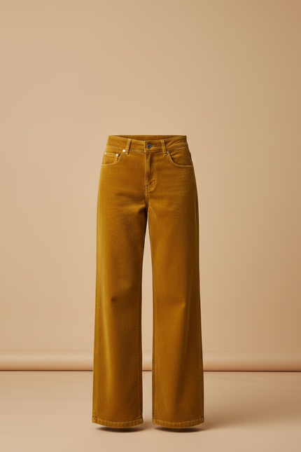 Pantalon Velours Jaune Ample Taille Haute Femme - Cordé - vue 3