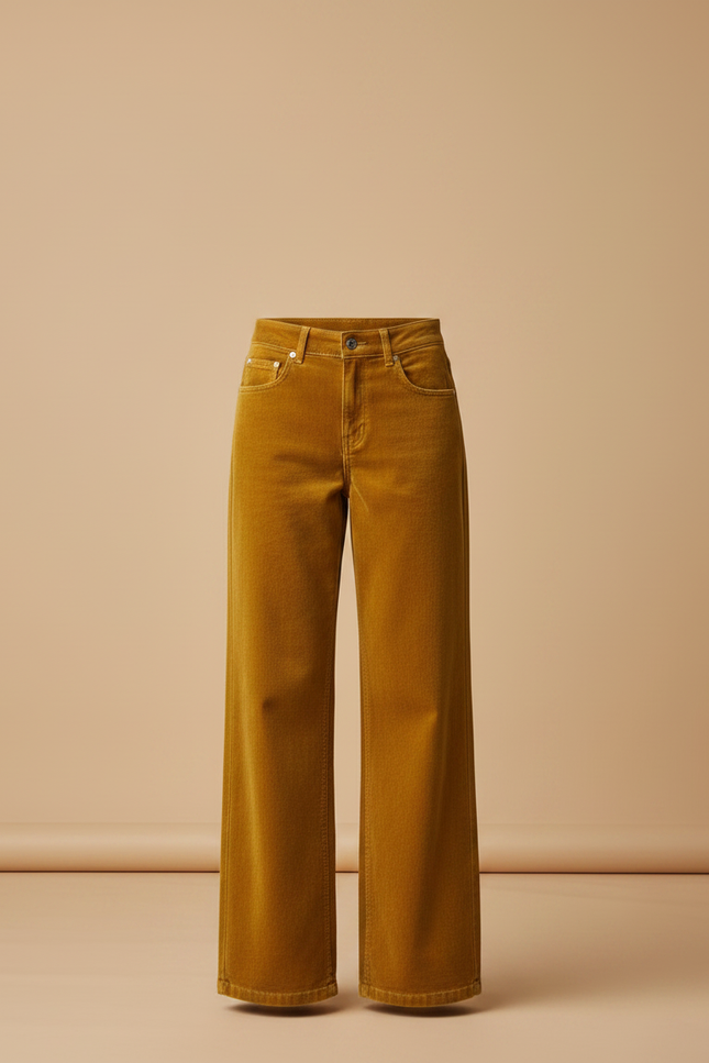 Pantalon Velours Jaune Ample Taille Haute Femme - Cordé - vue 3