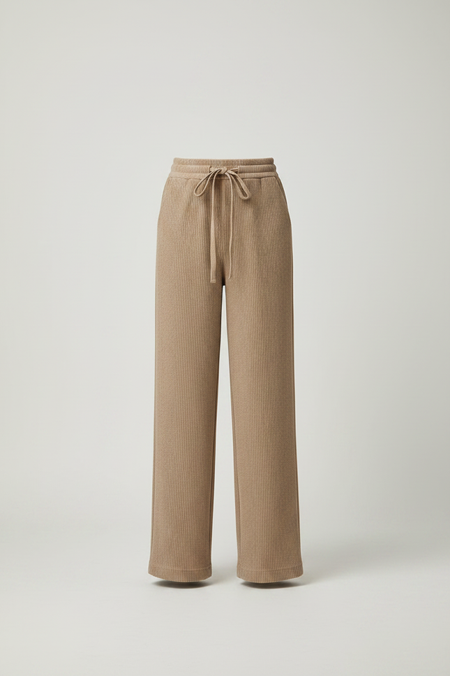 Pantalon Velours Côtelé Ample Beige Décontracté Femme - Cordé - vue 3