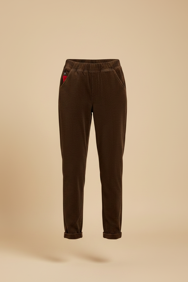 Pantalon Velours Marron Côtelé Élastiqué Ample Décontracté Femme - Cordé - vue 3