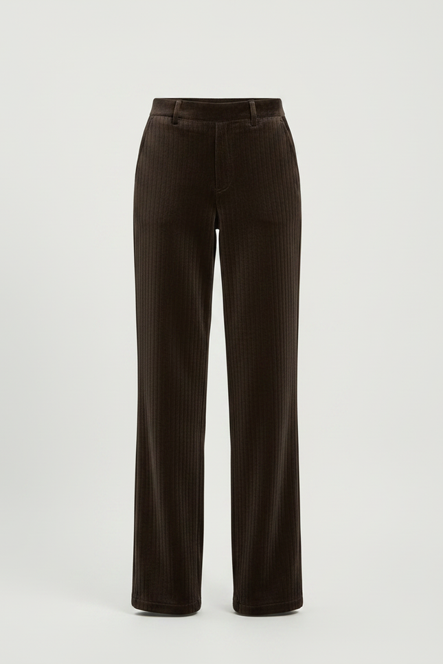 Pantalon Velours Marron Côtelé Ample Femme Élégant - Cordé - vue 3