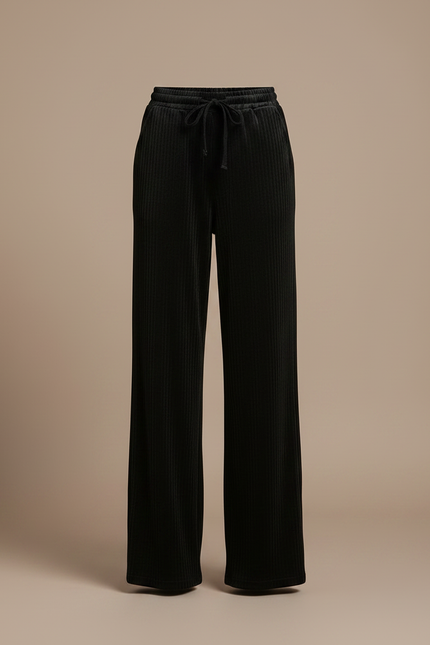 Pantalon Velours Noir Ample Fluide Élastique - Cordé - vue 3