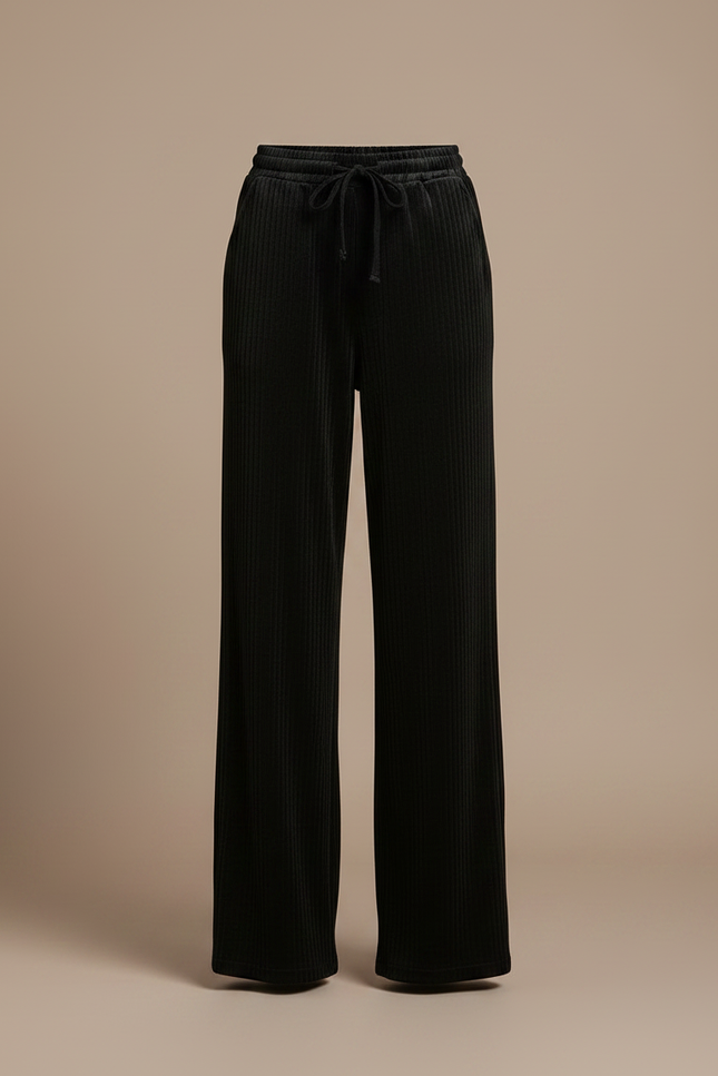 Pantalon Velours Noir Ample Fluide Élastique - Cordé - vue 3