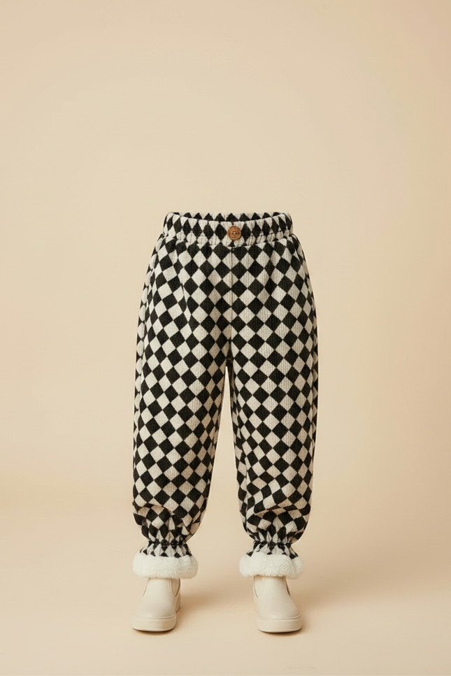 Pantalon Velours Imprimé Carreaux Doublé Polaire Enfant - vue 3