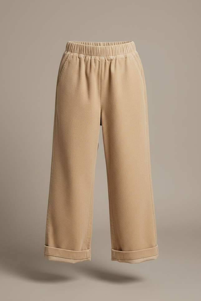 Pantalon Velours Beige Côtelé Ample Élastique Enfant - Cordé - vue 3