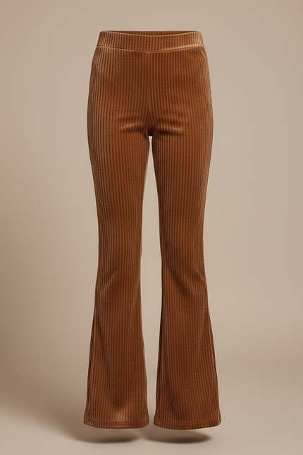 Pantalon Velours Marron Côtelé Évasé Confortable Fille - Cordé - vue 3