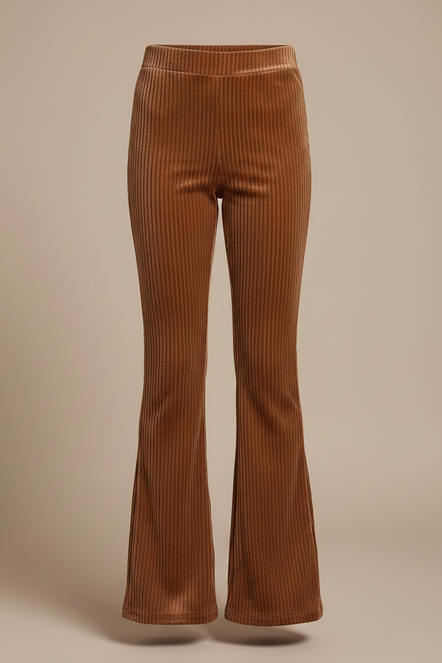 Pantalon Velours Marron Côtelé Évasé Confortable Fille - Cordé - vue 3