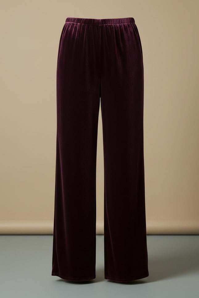 Pantalon Velours Bordeaux Ample Fluide Décontracté Femme - vue 3