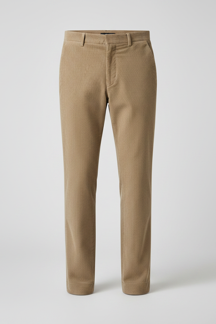 Pantalon Velours Côtelé Beige Homme Droit Élégant - Cordé - vue 3