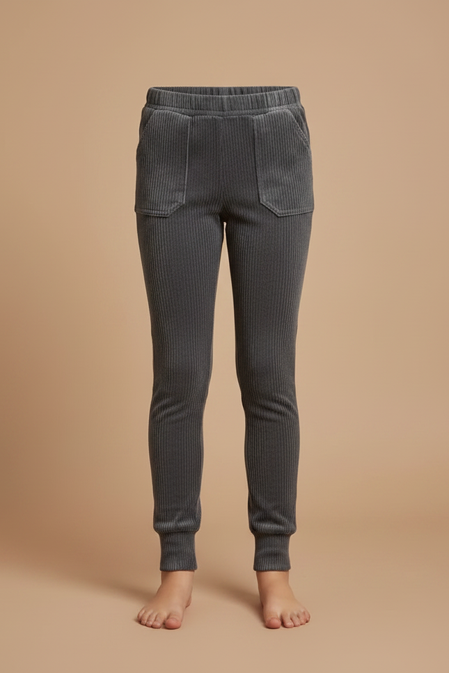 Pantalon Velours Côtelé Gris Enfant Confortable - Cordé - vue 3