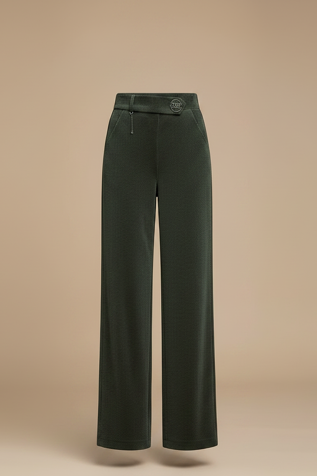 Pantalon Velours Côtelé Vert Ample Taille Haute Femme - Cordé - vue 3