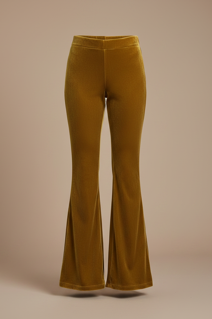 Pantalon Velours Évasé Taille Haute Jaune Moutarde Élégant - vue 3