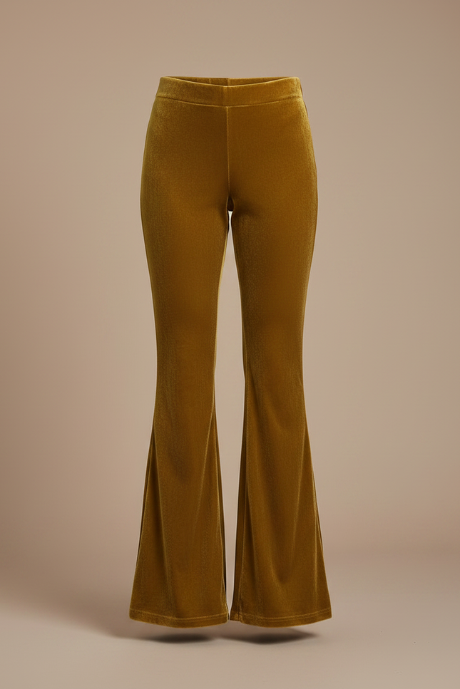 Pantalon Velours Évasé Taille Haute Jaune Moutarde Élégant - vue 3