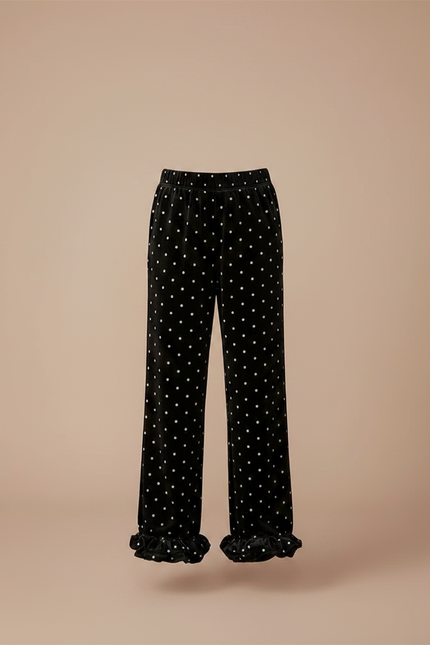 Pantalon Velours Noir À Pois Volants Fille - vue 3