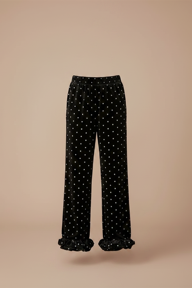 Pantalon Velours Noir À Pois Volants Fille - vue 3