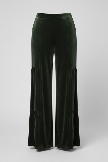 Pantalon Velours Vert Émeraude Large Élégant Femme Fluide - vue 3