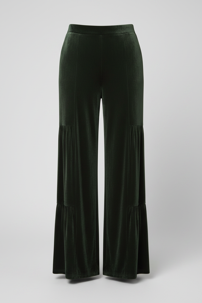 Pantalon Velours Vert Émeraude Large Élégant Femme Fluide - vue 3