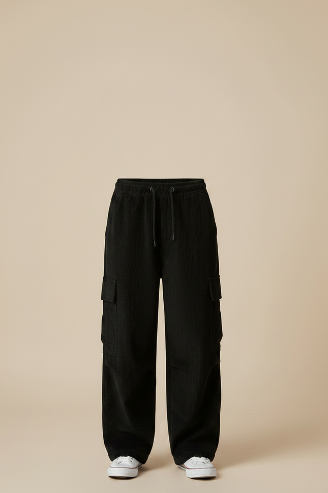 Pantalon Velours Noir Côtelé Cargo Ample Enfant - Cordé - vue 3