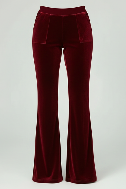 Pantalon Velours Bordeaux Évasé Cordon Taille Haute Femme - vue 3