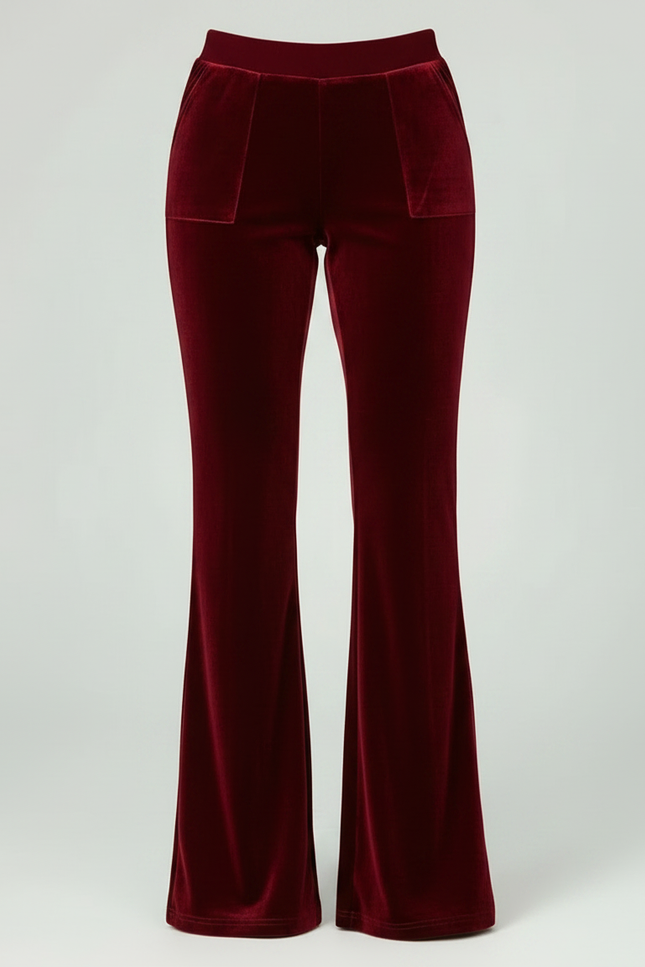 Pantalon Velours Bordeaux Évasé Cordon Taille Haute Femme - vue 3