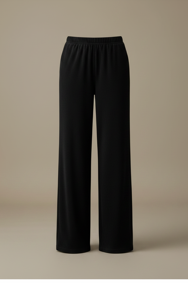 Pantalon Velours Noir Ample Taille Haute Fluide - vue 3