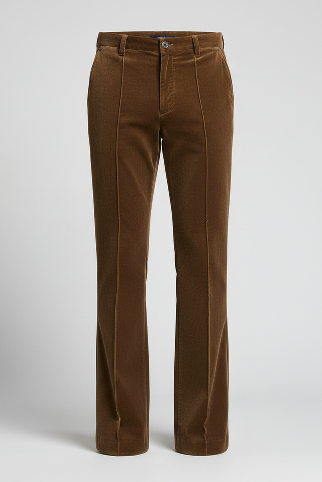 Pantalon Velours Marron Évasé Côtelé Homme Élégant - vue 3