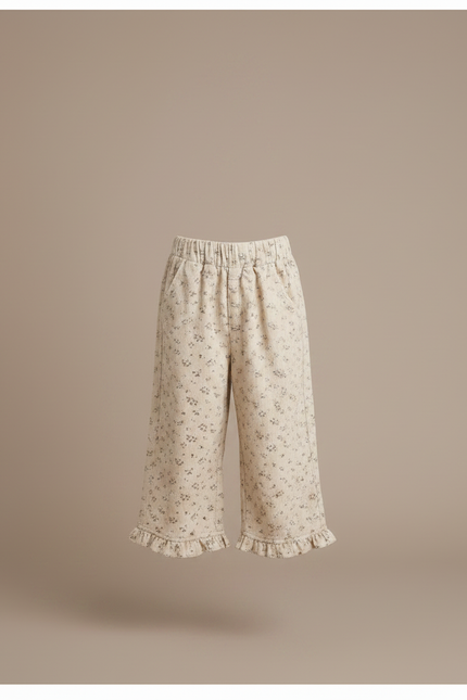 Pantalon Velours Beige Floral Ample Fille - vue 3