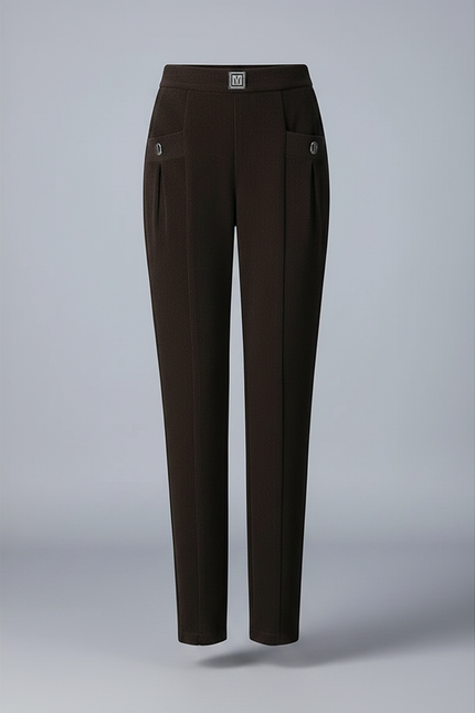 Pantalon Velours Côtelé Marron Taille Haute Élégant Femme - Cordé - vue 3