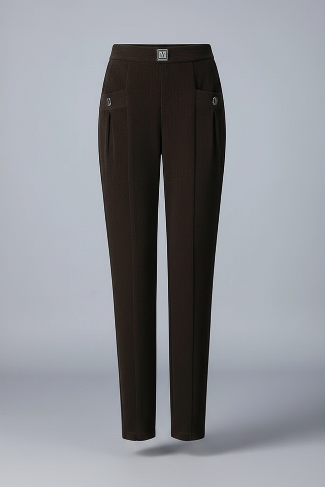 Pantalon Velours Côtelé Marron Taille Haute Élégant Femme - Cordé - vue 3