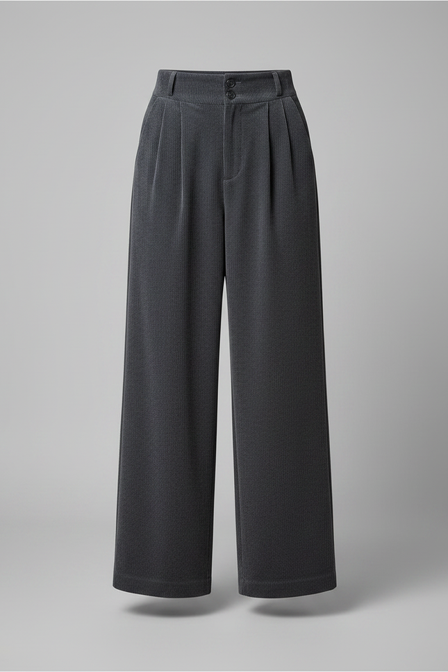 Pantalon Droit Velours Cotelé Femme - Gris Cordé - vue 3