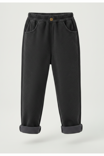 Pantalon Velours Gris Côtelé Ample Décontracté Fille Hiver - Cordé - vue 3