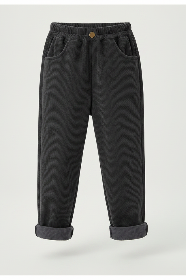 Pantalon Velours Gris Côtelé Ample Décontracté Fille Hiver - Cordé - vue 3