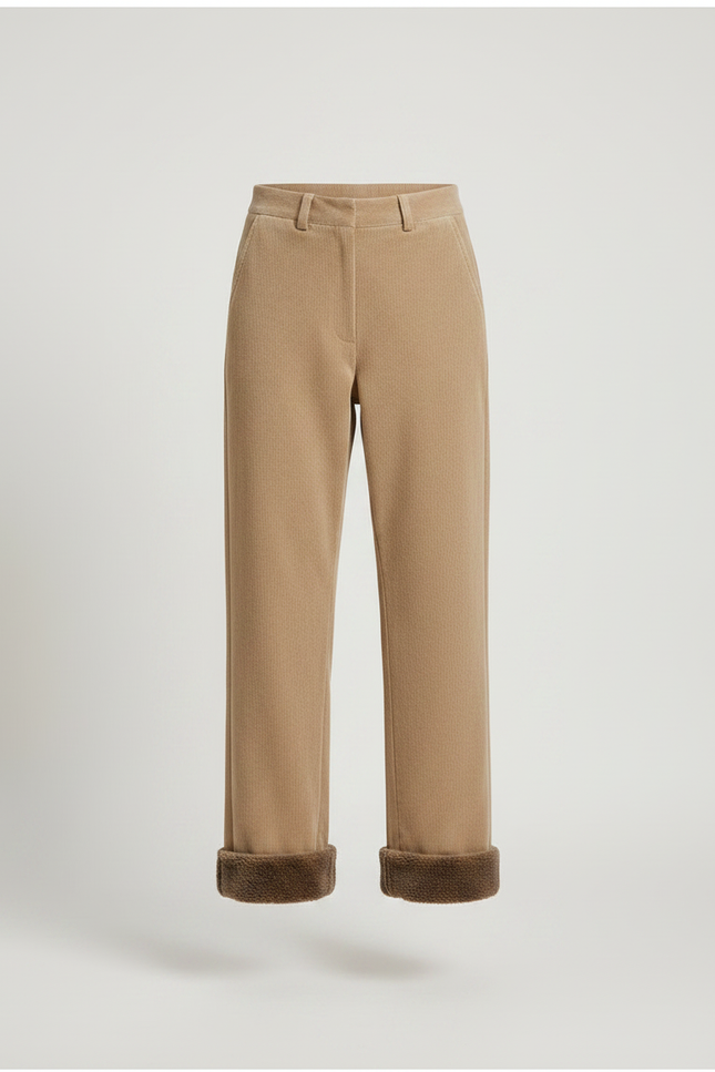 Pantalon Velours Côtelé Doublé Polaire Ample Femme - Camel Cordé - vue 3