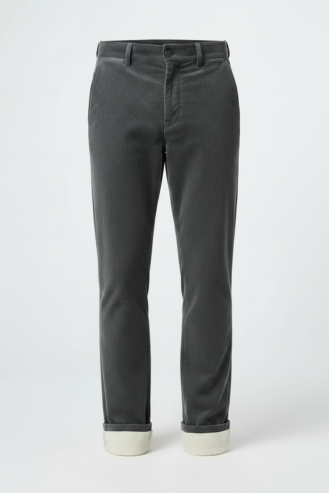 Pantalon Velours Côtelé Gris Décontracté Doublé Homme - Cordé - vue 3