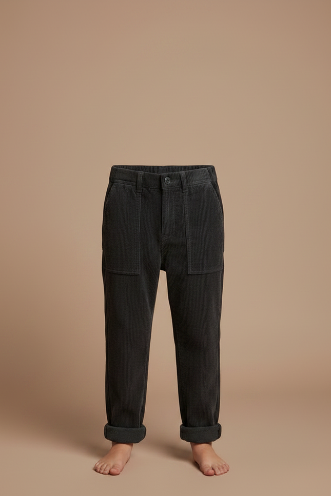 Pantalon Velours Côtelé Gris Ample Confortable Hiver - vue 3