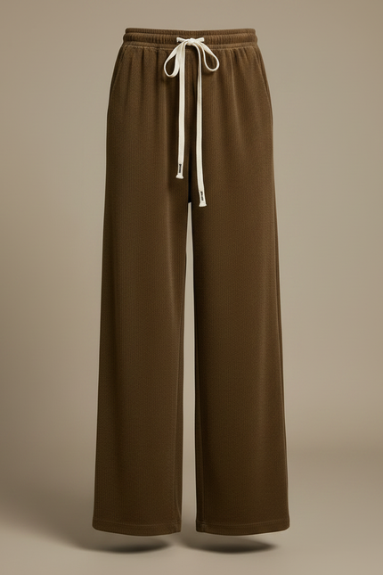 Pantalon Velours Côtelé Marron Ample Décontracté Femme - Kaki Cordé - vue 3