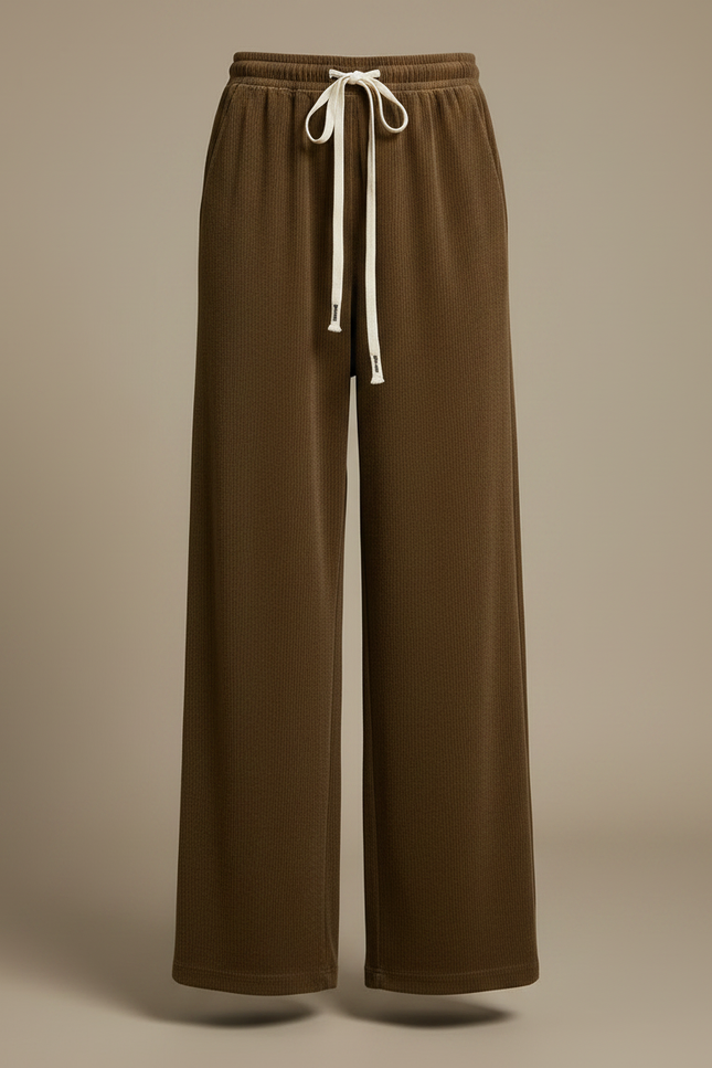 Pantalon Velours Côtelé Marron Ample Décontracté Femme - Kaki Cordé - vue 3