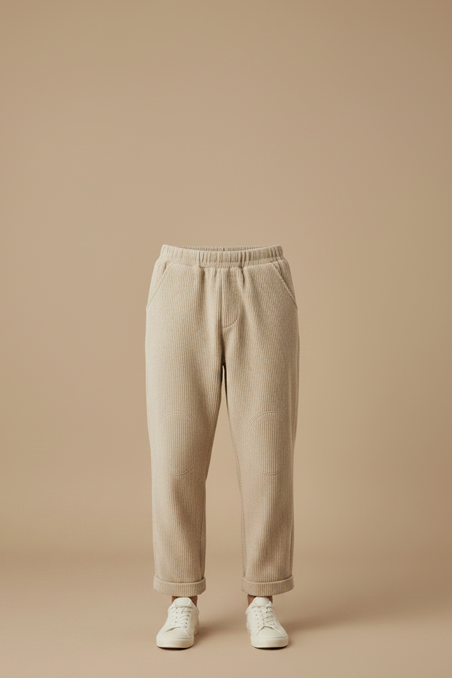 Pantalon Velours Côtelé Beige Ample Homme Confortable - Cordé - vue 3