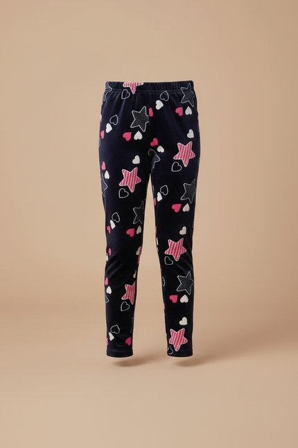Pantalon Velours Bleu Marine Imprimé Étoiles Cœurs Fille - vue 3
