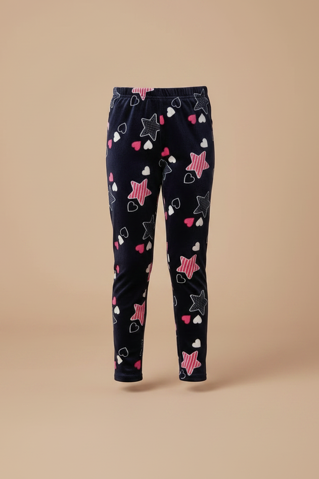 Pantalon Velours Bleu Marine Imprimé Étoiles Cœurs Fille - vue 3