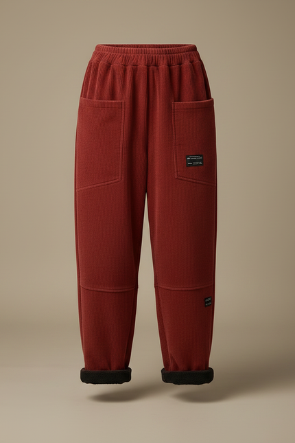 Pantalon Velours Côtelé Ample Rouge Hiver Femme - Bordeaux Cordé - vue 3