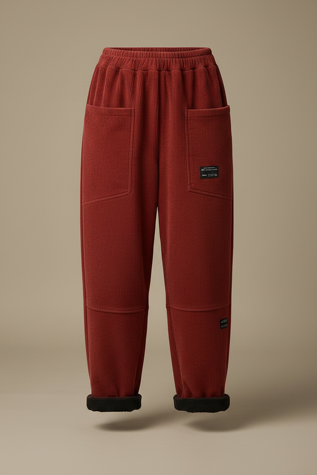 Pantalon Velours Côtelé Ample Rouge Hiver Femme - Bordeaux Cordé - vue 3