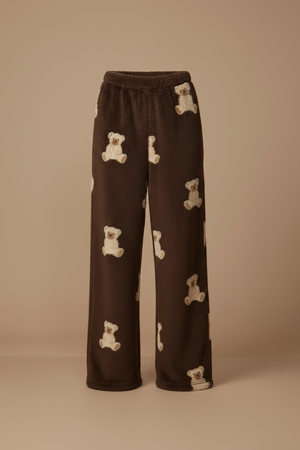 Pantalon Velours Marron Oursons Ample Doux Femme - Molleton - vue 3