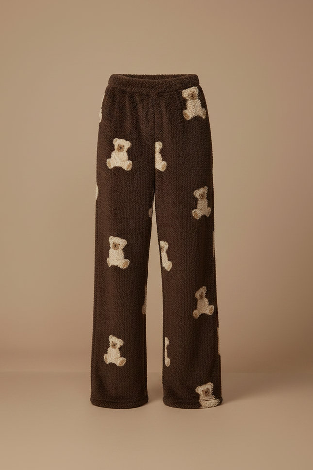 Pantalon Velours Marron Oursons Ample Doux Femme - Molleton - vue 3