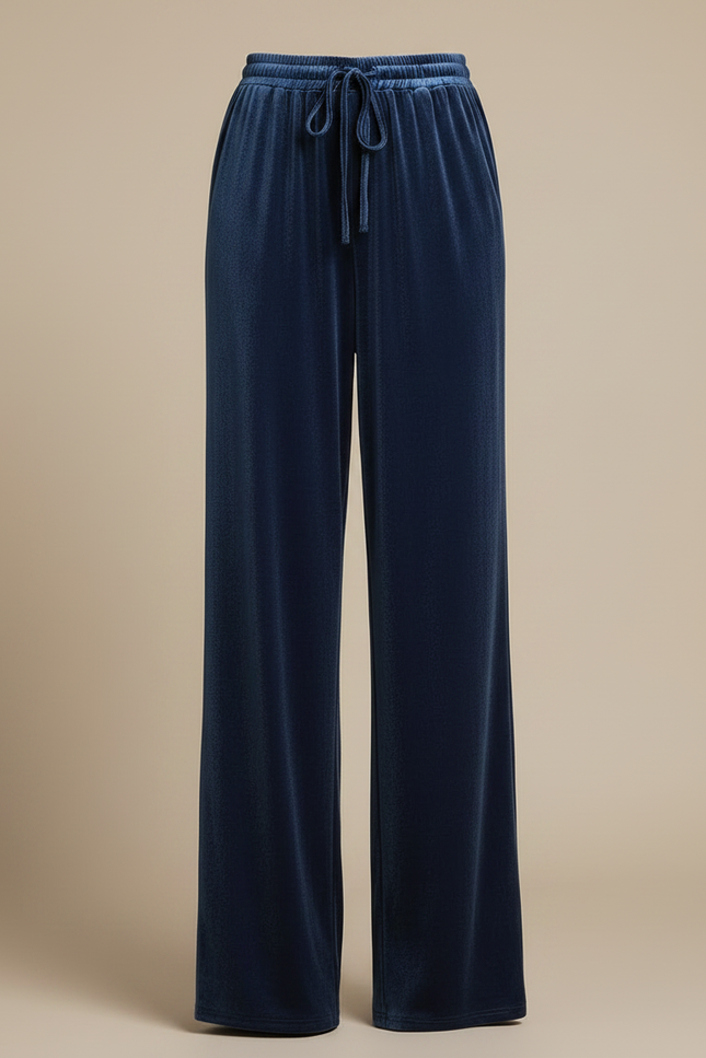 Pantalon Velours Bleu Marine Ample Décontracté Fluide - vue 3