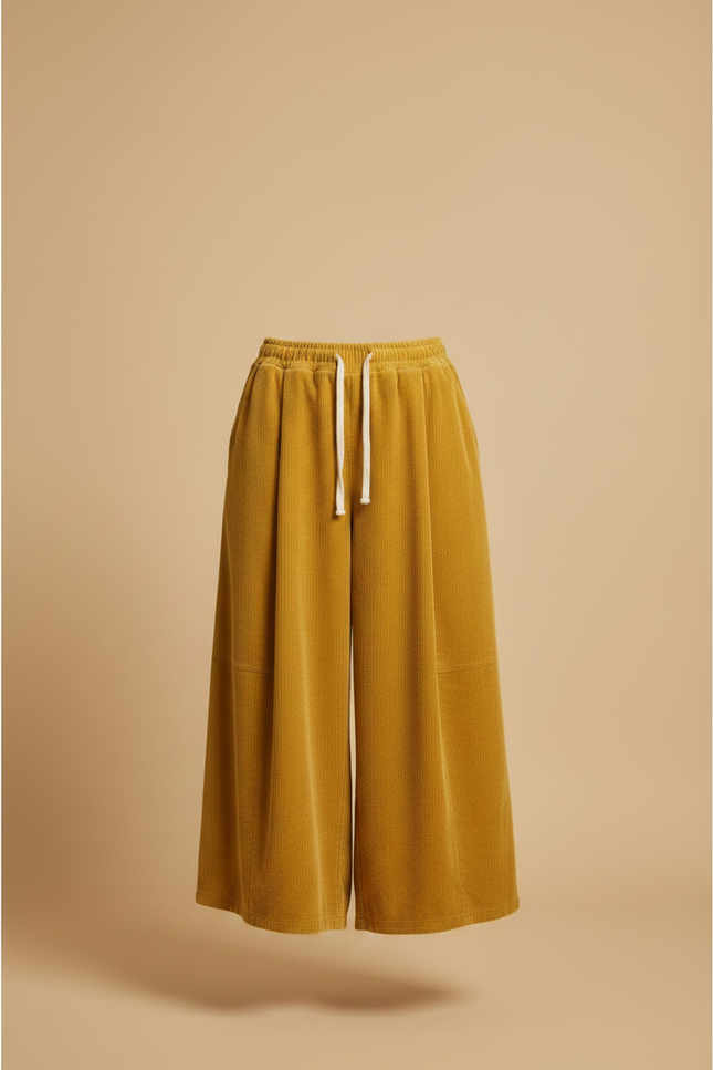 Pantalon Velours Jaune Ample Côtelé Décontracté Femme - Cordé - vue 3