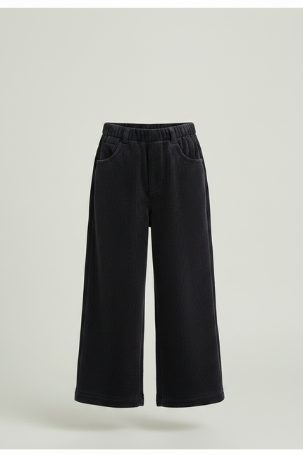 Pantalon Velours Côtelé Noir Ample Enfant Hiver - Cordé - vue 3