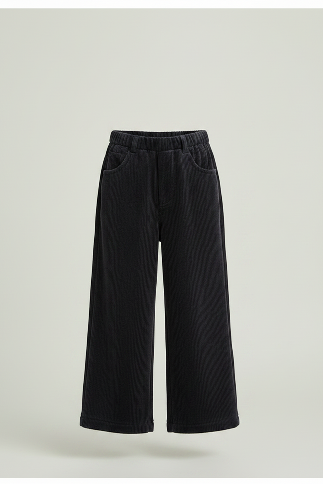 Pantalon Velours Côtelé Noir Ample Enfant Hiver - Cordé - vue 3